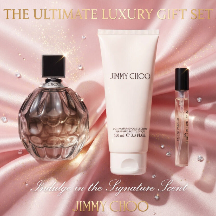 Jimmy Choo Luxury Perfume Gift Set – Eau de Parfum, Body Lotion & Travel Spray (Limited Edition)